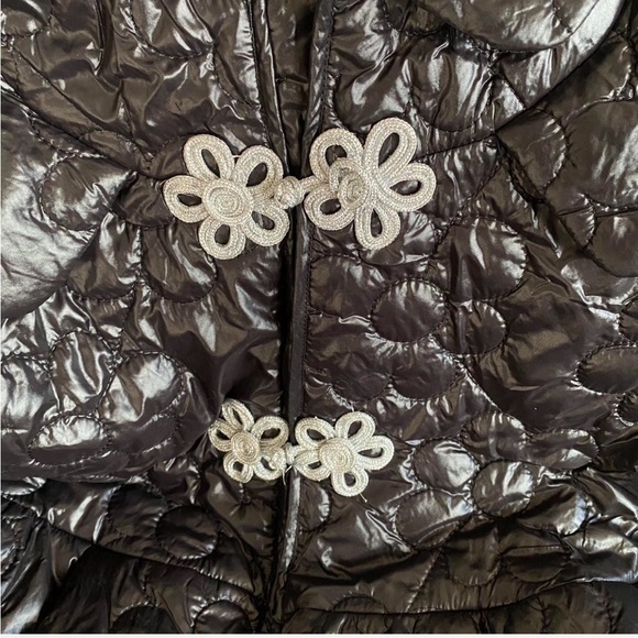 Black Quilted puffy Jacket with Floral Embellishments - Picture 2 of 5